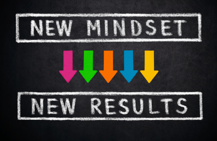 message on a chalk board that reads "NEW MINDSET, NEW RESULTS"