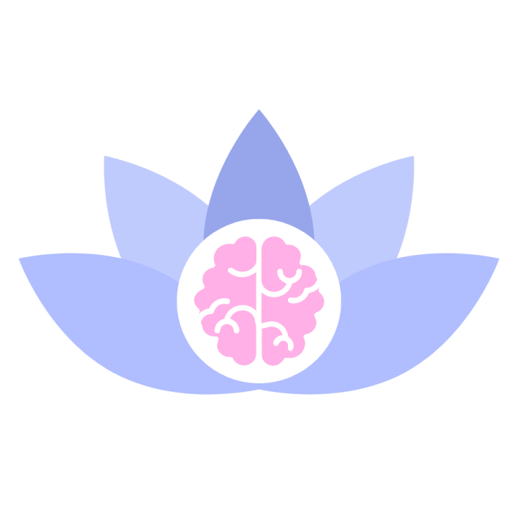 A simple icon of a purple lotus with a birds-eye view graphic of a pink brain in the centre. These images represent a growth mindset.