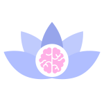A simple icon of a purple lotus with a birds-eye view graphic of a pink brain in the centre. These images represent a growth mindset.
